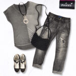 Overdyed lurex trim shimmer knit top