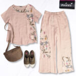 100% Linen floral patch wide leg pants