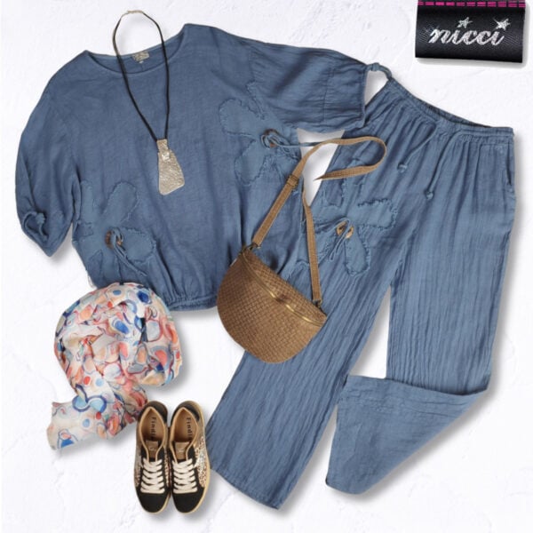100% Linen daisy button wide leg pants