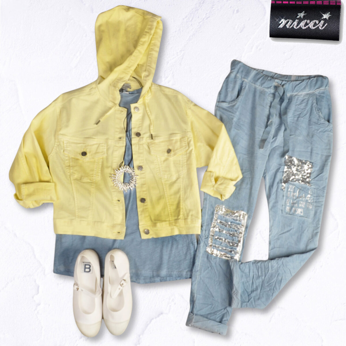 Denim style crop hooded jacket