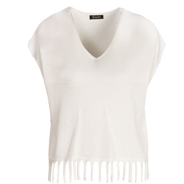 Fringed mesh knit top