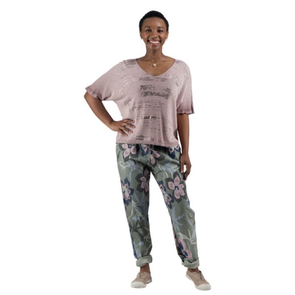 Overdyed gold foil print top