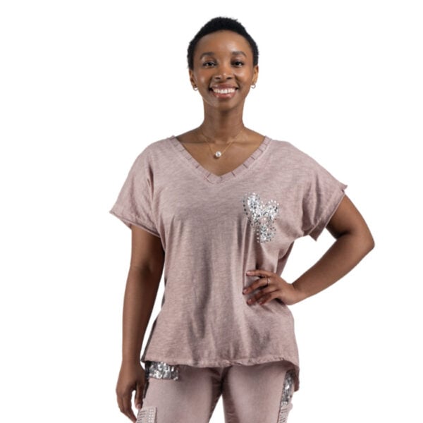 Overdyed diamante sequin heart top