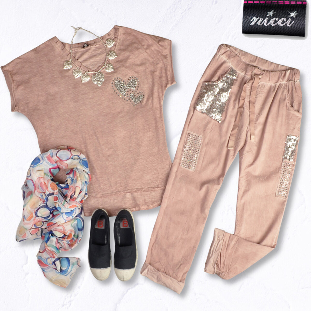 Overdyed sequin diamante patch pants