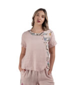 100% Linen button detail floral top