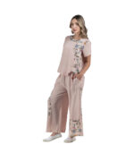 100% Linen floral patch wide leg pants