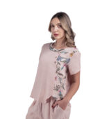 100% Linen button detail floral top