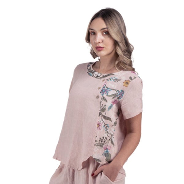 100% Linen button detail floral top
