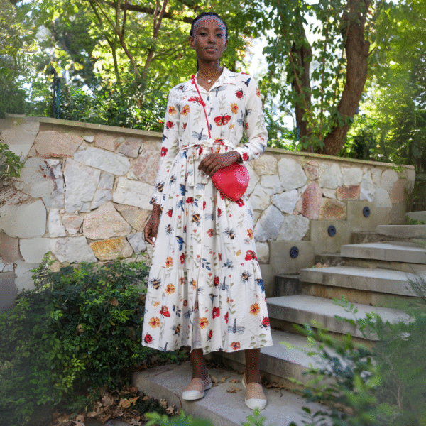 Embroidered belted dress