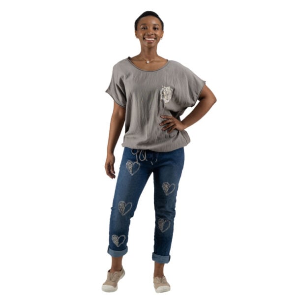 2-Textured foil camelia linen top