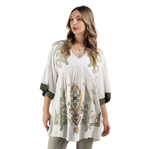 Embroidered plant tunic top
