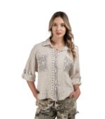 100% Linen diamante pocket shirt