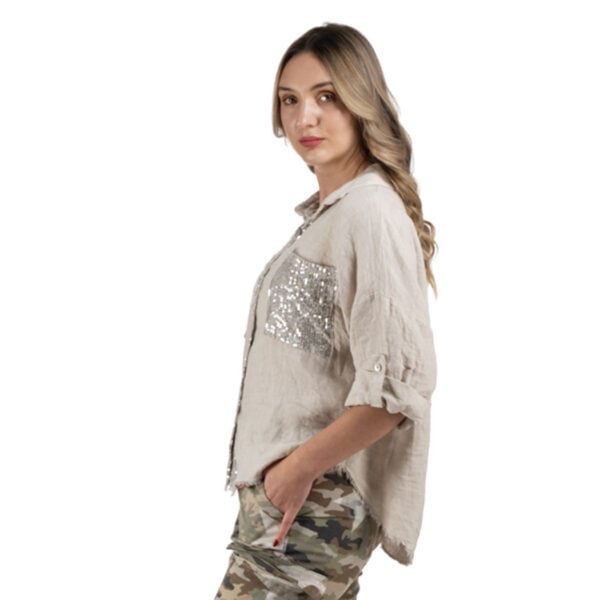 100% Linen diamante pocket shirt
