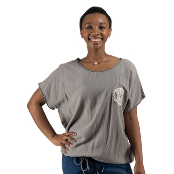 2-Textured foil camelia linen top