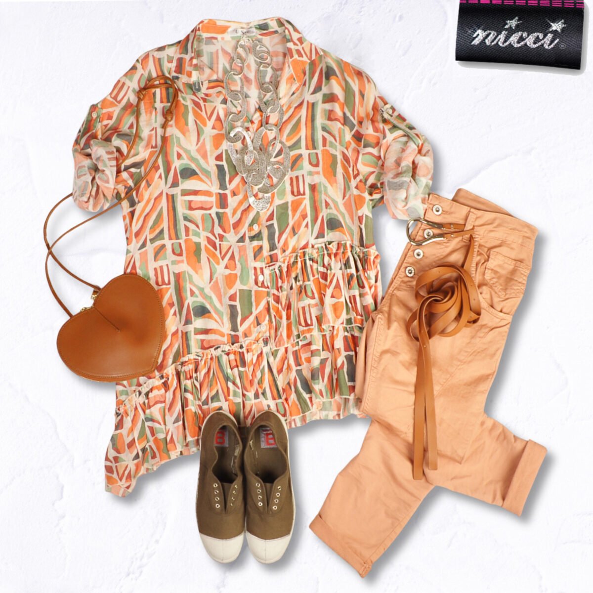 Geometric print asymmetrical frill blouse