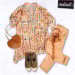 Geometric print asymmetrical frill blouse
