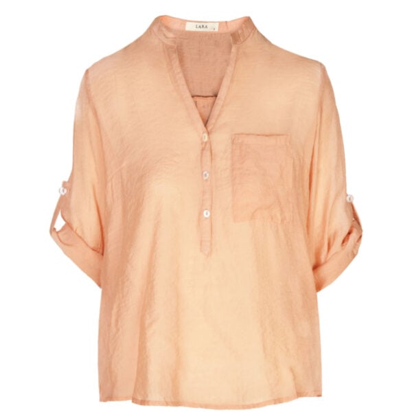 3/4 Sleeve sheer front pocket detail blouse