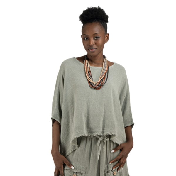 Raw-edge boxy linen top