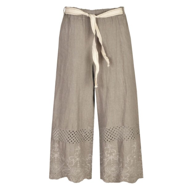 100% Linen anglaise crochet belted pants