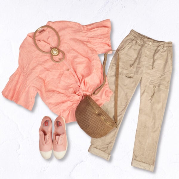 2-Textured overdyed bubble sleeve linen shirt 