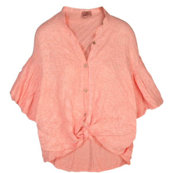 2-Textured overdyed bubble sleeve linen shirt 