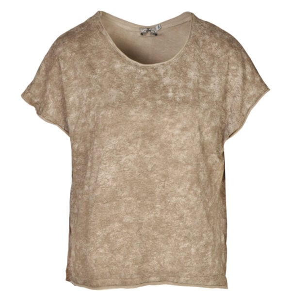 Melange print hi-lo raw-edge top
