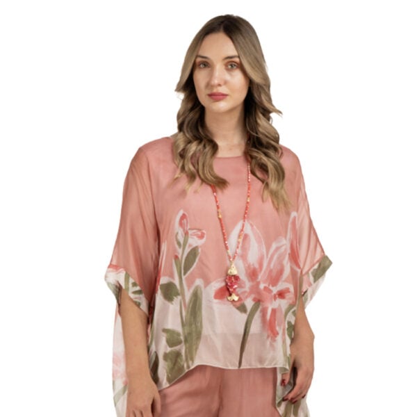 Double layer tulip print silky top