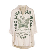 100% Linen butterfly women print shirt