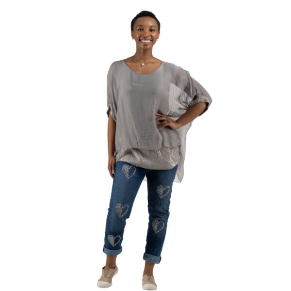 Double layer sequin border silky top 
