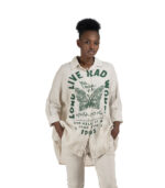 100% Linen butterfly women print shirt
