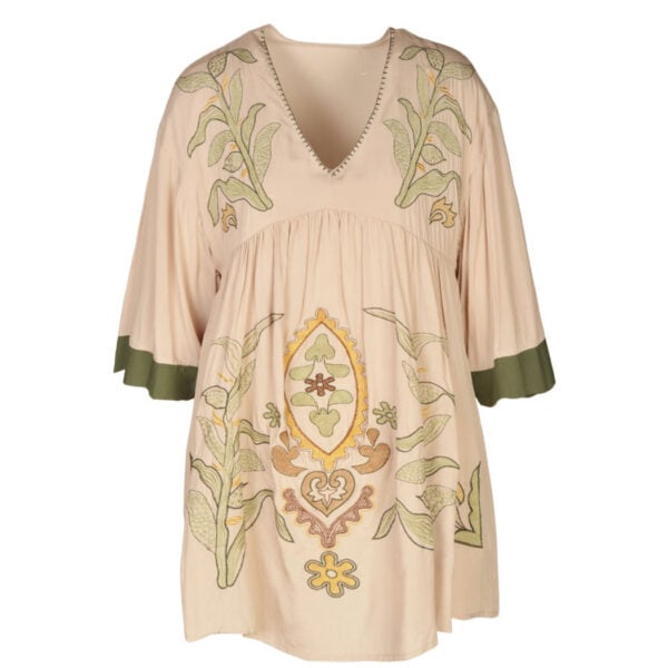 Embroidered plant tunic top