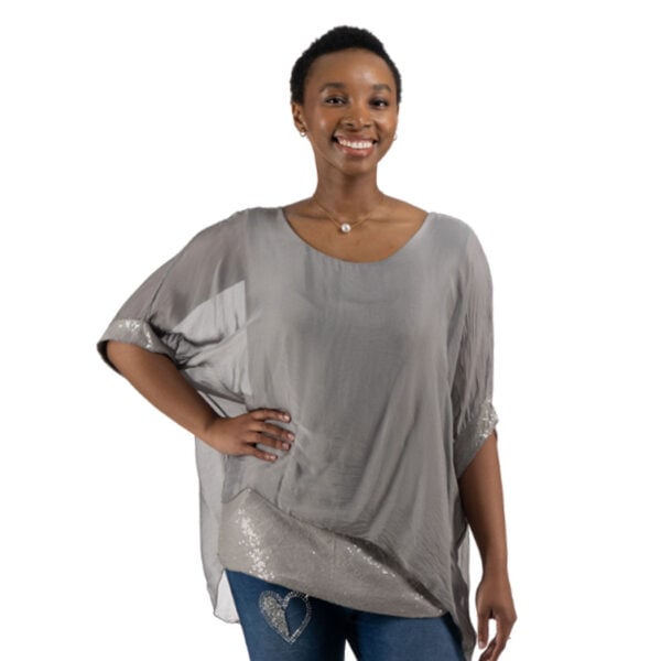 Double layer sequin border silky top 