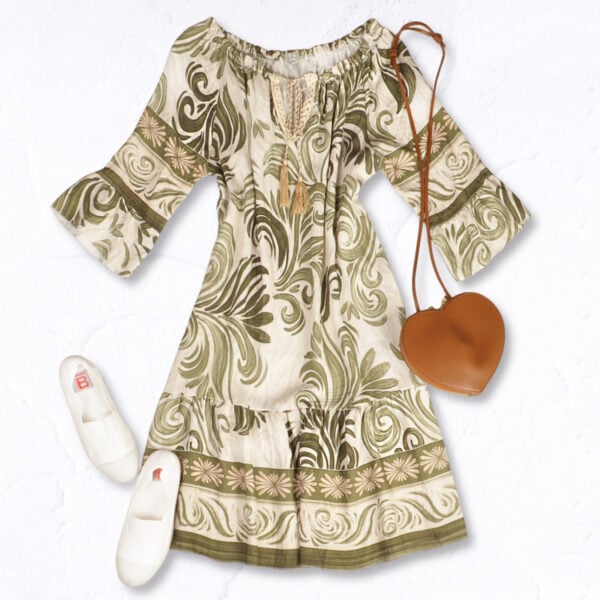 Heraldic print tassel dress