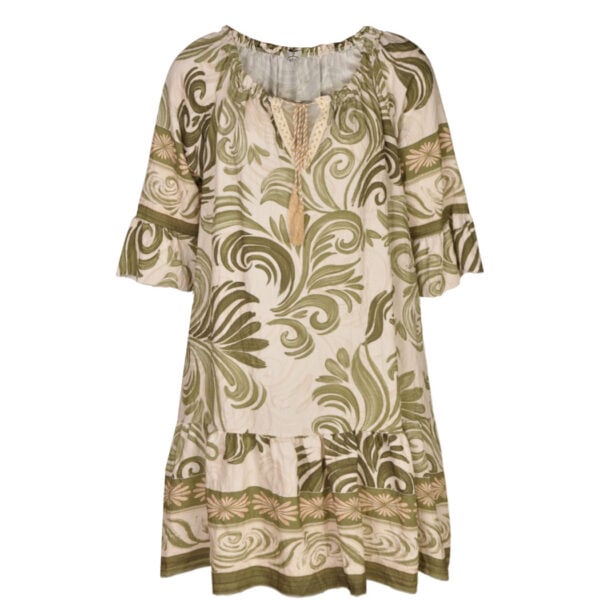 Heraldic print tassel dress
