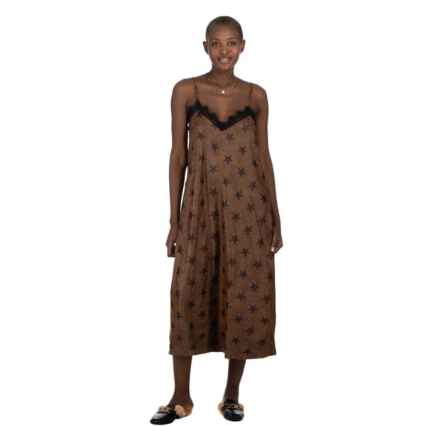 Lace edge star print leatherette dress