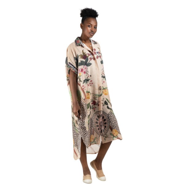 Animal print floral linen shirt dress