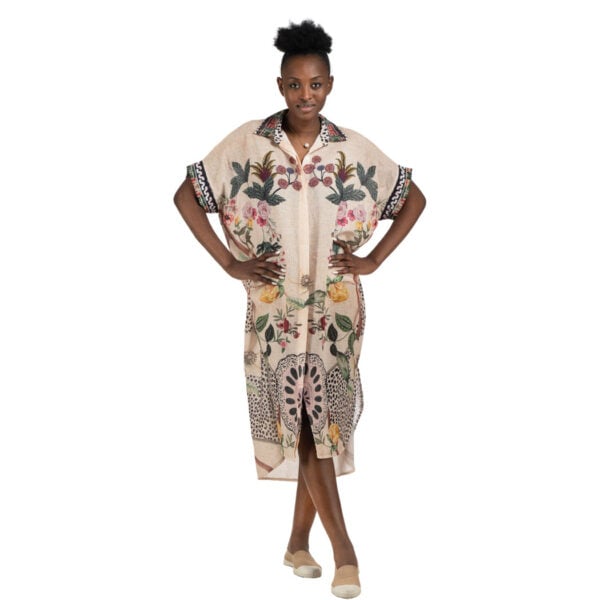 Animal print floral linen shirt dress