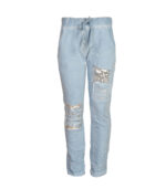 Sequin word patch pants