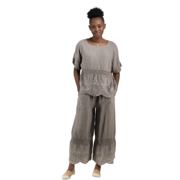 100% Linen anglaise crochet top