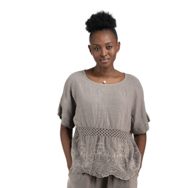 100% Linen anglaise crochet top