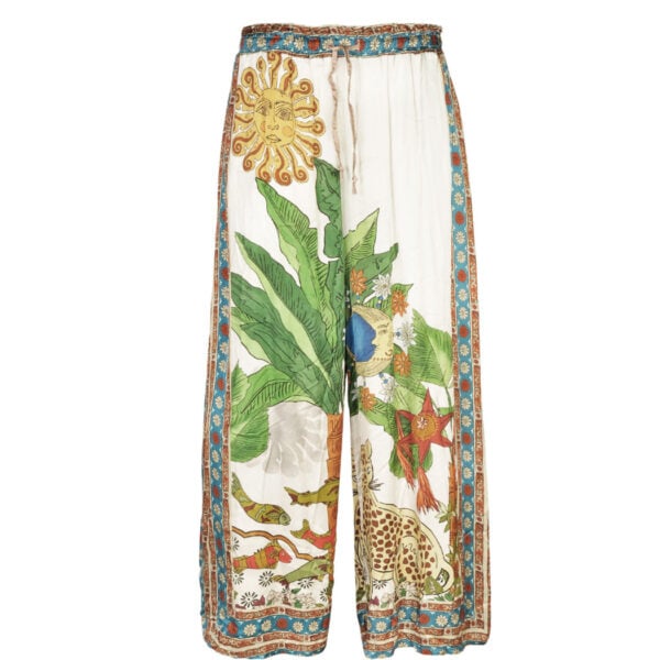 Cheetah palm print wide leg pants