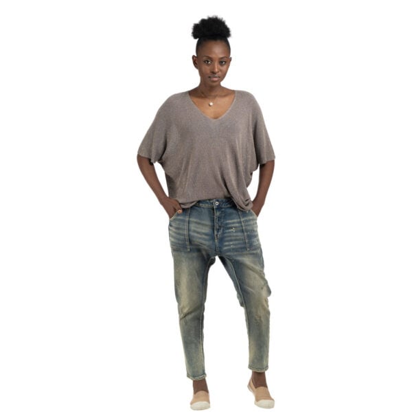 Batwing lurex knit top