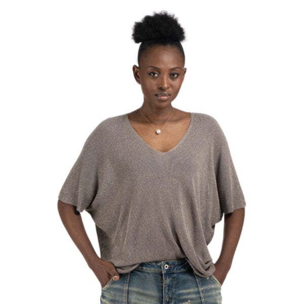 Batwing lurex knit top
