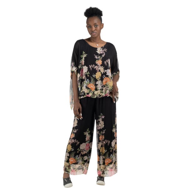 Double layer floral print silky top