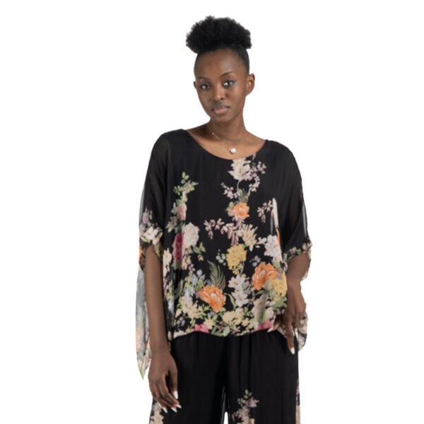 Double layer floral print silky top