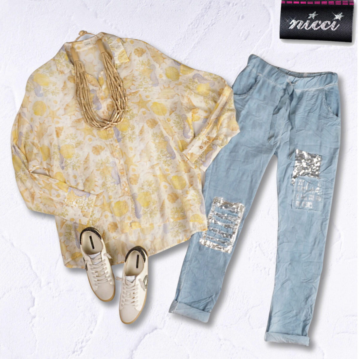 Sequin word patch pants