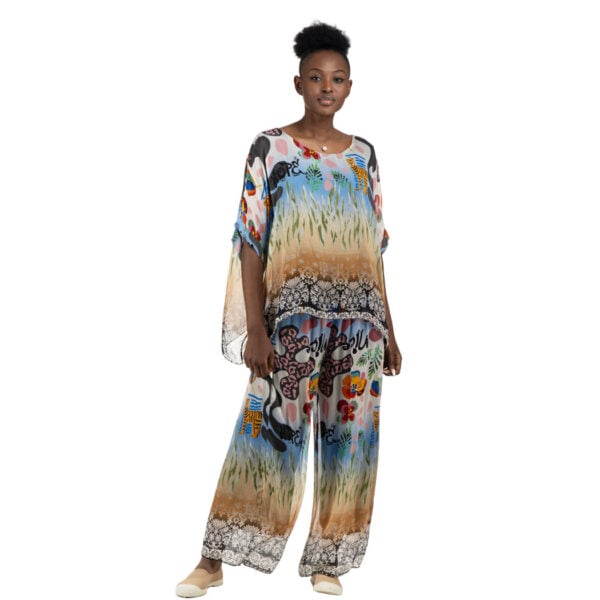 Double layer floral tiger print silky pants