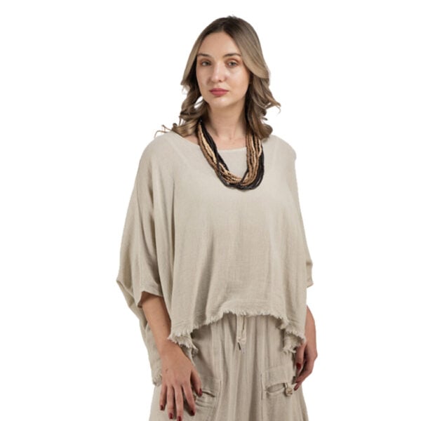 Raw-edge boxy linen top