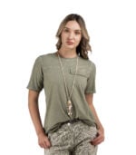 Raw-edge mock pocket t-shirt