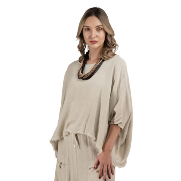 Raw-edge boxy linen top